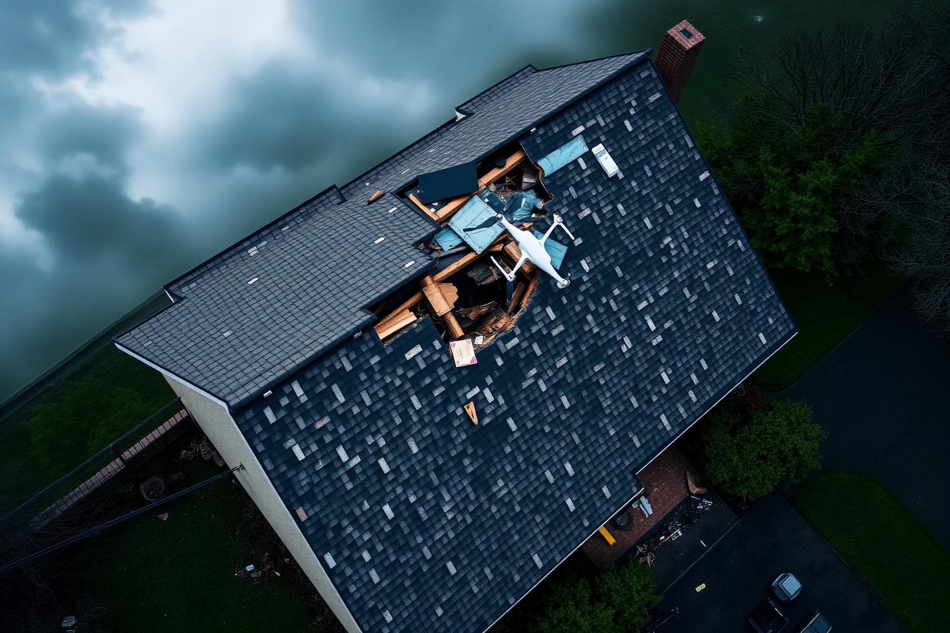 Daños severos en techo residencial tras tormenta